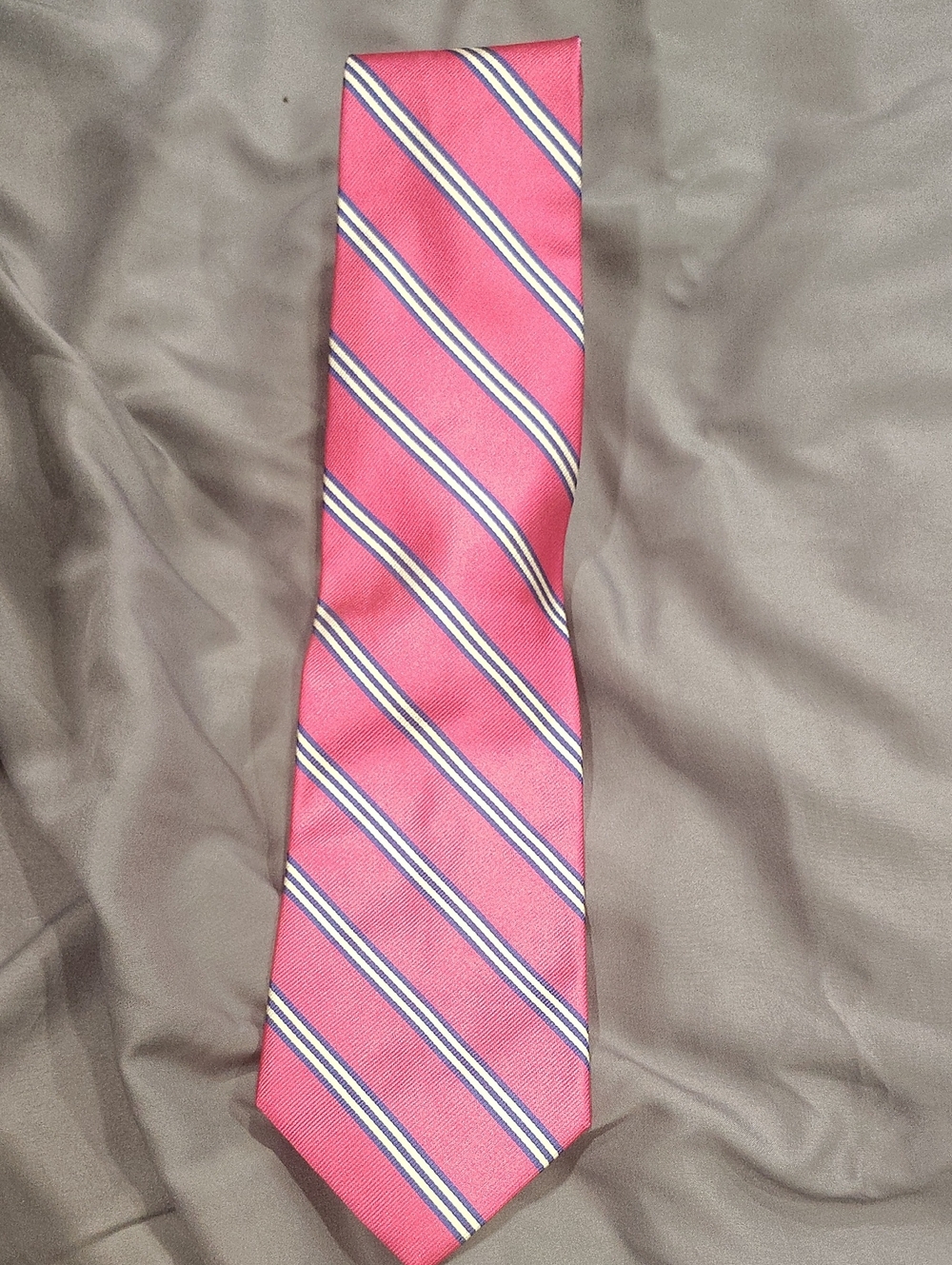 Brooks Brothers Pink Striped Silk Tie with White and Navy Accents
